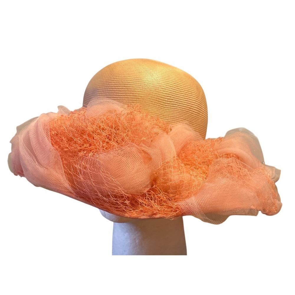 VTG Norman Durand Original 1950s Peach Hat With Organza & Netting Embellishment